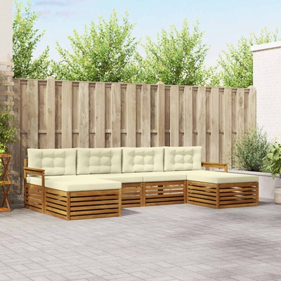 vidaXL Комплект дивани за открито 6 бр. Натурален и Крема (3373885)
