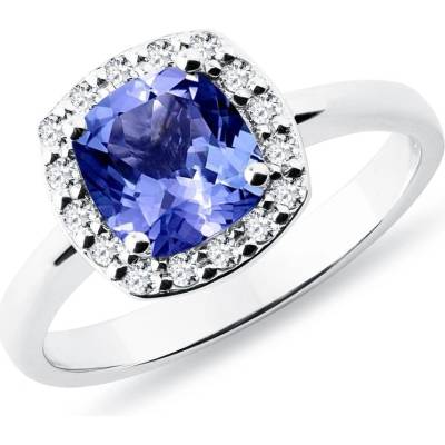 Klenota Výrazný prsten bílé zlato s tanzanitem a diamanty k0177032