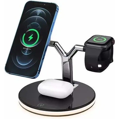JC Y Stand 3-in-1 Wireless Charger - тройна поставка (пад) за безжично зареждане за iPhone с Magsafe, Apple Watch и AirPods Pro (черен)