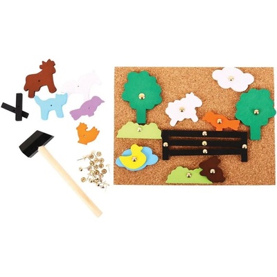 Bigjigs Toys Творческа игра Bigjigs - Ферма, с коркова дъска и чукче (BJ178)