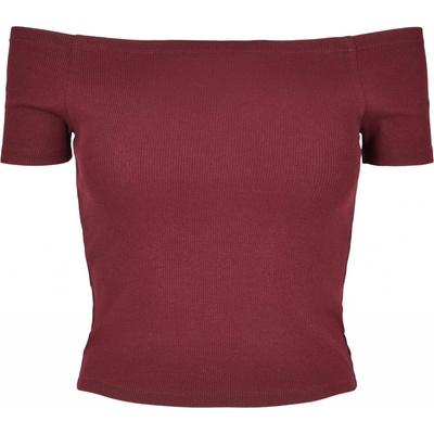 Urban Classics Ladies Dámske crop top tričko Off Shoulder Rib Tee redwine