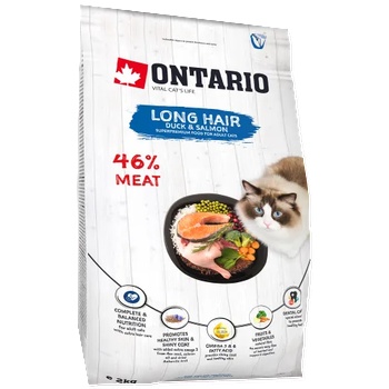 ONTARIO LONGHAIR Adult duck, chicken, salmon cat food - суха храна за дългокосмести котки над 1 година с патешко, пилешко месо и сьомга 2 кг, Чехия 213-10435