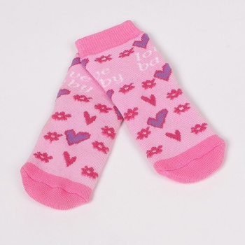 Детски термо чорапи в розов цвят с цветя и сърца