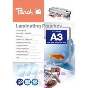 Peach laminating pouches A3-100 mic - 125 pouches - glossy - premium quality for best laminating results - compatible with devices from all brand manufacturers - PP500-01P (PP500-01P)