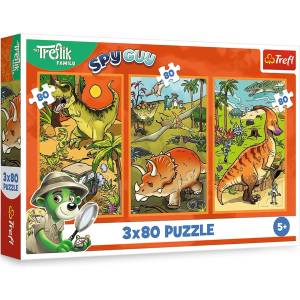 Trefl Детски пъзел Trefl от 3 x 80 части - Трефликс в света на динозаврите (34888) - baby