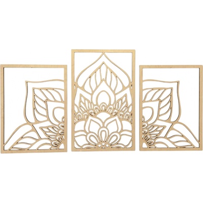 MAJADESIGN Dřevěná mandala FLOWER HALF - trojdílný obraz na zeď dekorace z překližky Rozměr obrazu: 97 x 50 cm