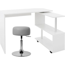 ML-Design Stôl v tvare L s taburetkou, 150x88x75 cm, biely, z MDF