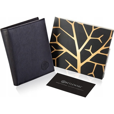 Betlewski pánska peňaženka z prírodnej kože bez zapínania čierna vertikálna