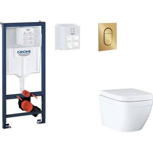 GROHE Rapid SL - Комплект предстенна инсталация, тоалетна, SoftClose седалка и бутони Arena Cosmopolitan S, Triple Vortex, четка Cool Sunrise SANI11BB4129 (SANI11BB4129)