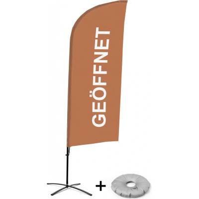 Jansen Display Kompletní sada reklamní vlajky ve tvaru křídla, Otevřeno, hnědá, německy Křížová Základna, 1273 x 3030 mm