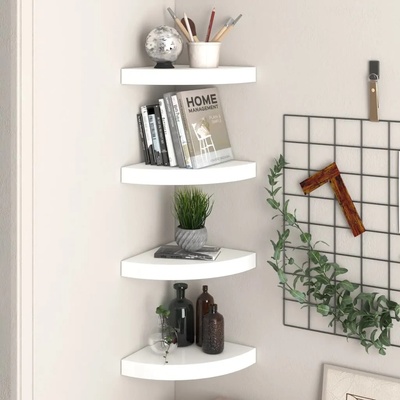 vidaXL Плаващи ъглови рафтове, 4 бр. , бяло, гланц, 25x25x3, 8 см, MDF (323888)