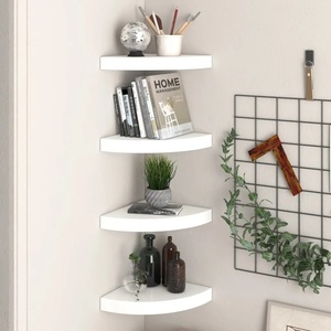 vidaXL Плаващи ъглови рафтове, 4 бр. , бяло, гланц, 25x25x3, 8 см, MDF (323888)