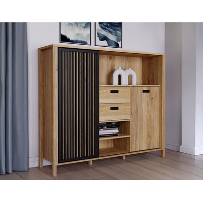 Forte Шкаф twelve с ламели и чекмеджета 150 см, дъб маувела (jtnr332l-m635)