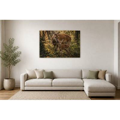 Obraz na plátně – Laň s kolouchem v lesním podrostu 135 × 90 cm