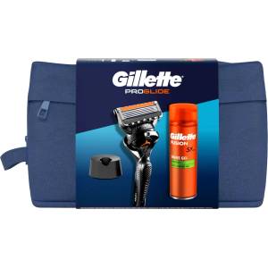 Procter & Gamble Комплект за пътуване Gillette ProGlide самобръсначка + гел за бръснене Fusion 200 мл + поставка