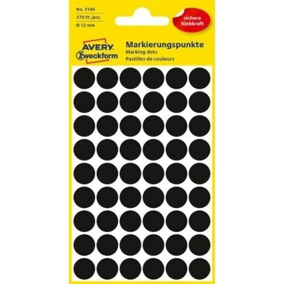 AVERY ZWECKFORM Etikety kulaté 12 mm černé 270 etiket bal 5 list