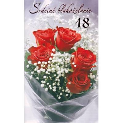 Pozdrav: Srdečné blahoželanie k 18 - s textom (10-1050)