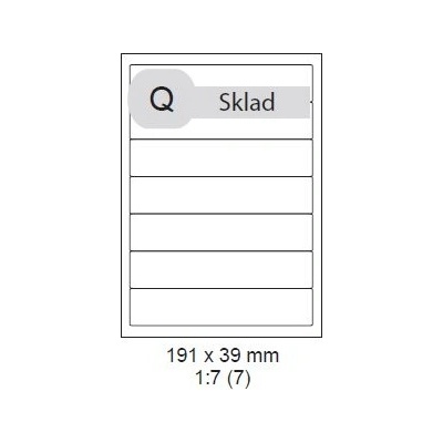 Print etikety 191x39 mm, biele, 7ks/A4, 100A4/bal