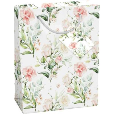 Taška dárková Medium matt 19 x 10,2 x 23cm TM - motiv růžových růží