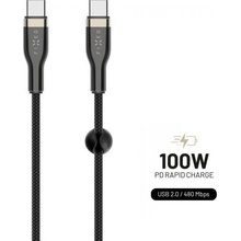 Fixed FIXDB-CC12-BK opletený nabíjací a dátový, PD 100W USB-C/USB-C na iPhone/iPad/MacBook/AirPods, 1,2m, černý