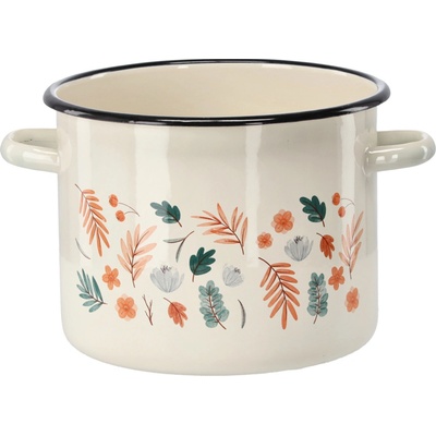 CHOMIK Smaltovaný hrniec 5,5 l 22 cm krémový s motívom listov CH-EMA2402