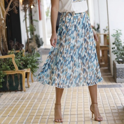 Sukňa z plisovaného voálus s potlačou zvieracej kože hnedosivá/smaragdová