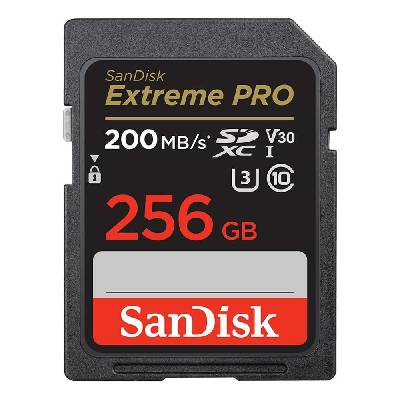 Карта памет 256GB SDHC, Sandisk Extreme Pro, Class 10 UHS-1 U3, скорост на четене 200MB/s, скорост на запис 140MB/s (SDSDXXD-256G-GN4IN)