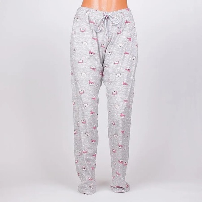 Дамски плюшен панталон-пижама в сиво с мечета