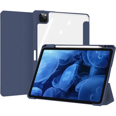 SES 2v1 Smart flip cover+zadný silikónový ochranný obal s držiakom pero Apple iPad Air 5 10.9 2022 M1 tmavo modrý 12405