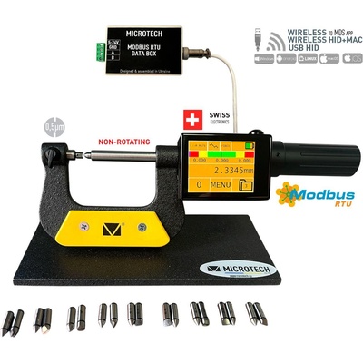 Microtech Electronic Дигитален микрометър на стойка за резби Microtech THREAD DataMet BENCH Metric 60° + Whitworth 55° Modbus - 0-50 мм, 0, 0002 мм (110740599M)
