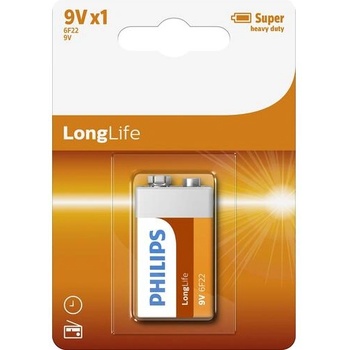 Philips Батерия, Philips 6F22L1B/10, 9V (E), Carbon Zinc, 1 blister (6F22L1B/10)