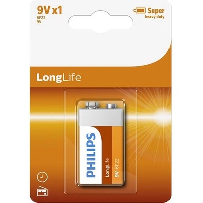 Philips Батерия, Philips 6F22L1B/10, 9V (E), Carbon Zinc, 1 blister (6F22L1B/10)
