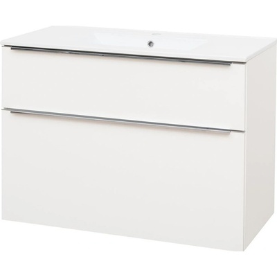 Mereo Mailo, kúpeľňová skrinka s keramickým umývadlom 101 cm, biela, chróm madlo