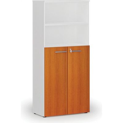 Primo Kombinovaná kancelárska skriňa WHITE, dvere na 3 poschodia, 1781 x 800 x 420 mm, biela/čerešňa