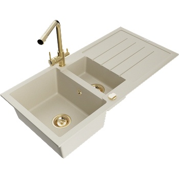 Mexen Andres гранитна мивка с 1, 5 камери, с отцедник и кухненски смесител Duero, бежов - 6515-69-671600-50 (6515-69-671600-50)