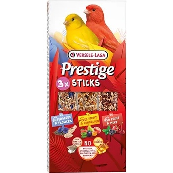 Versele-Laga Prestige Sticks Canaries Triple Variety Pack - Лакомство за канари - 3 стика с различни вкусове, с микс от плодове и глухарче, 3х30гр