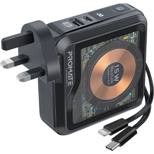 Promate Външна батерия ProMate TRANSMAG-20PRO MagSafe 10000mAh, 15W WC, 22, 5W PD, QC 3.0 - Черна