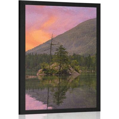 Plakát západ slunce nad horskou krajinou - 20x30 silver