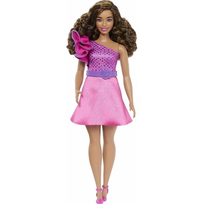Mattel Barbie Modelka lesklé šaty s volánikom HRH22