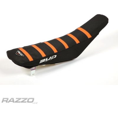 Potah sedla BudRacing Seat Cover FullTraction KTM SX SXF 16-18 EXC 17-19 Black Orange Stripes