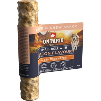 Ontario Žuvacia pochúťka Protein malá rolka pre stredné plemená s príchuťou slaniny 12,7 cm