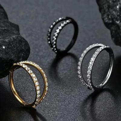 InfinityPierce.cz dvojitý piercingový kroužek s čirými krystaly z chirurgické oceli 316L LXACCKR02
