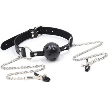 Image 1 of OhMama Fetish Breatherable Ball Gag With Nipple Clamps