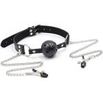 OhMama Fetish Breatherable Ball Gag With Nipple Clamps