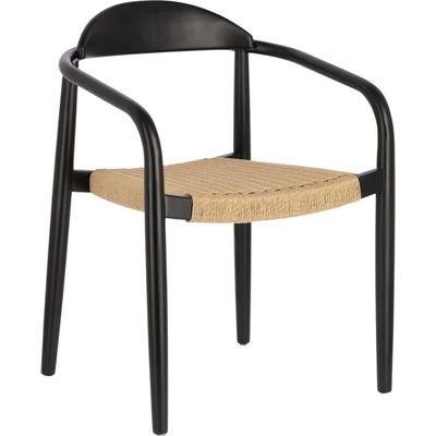 Kave Home Černá dřevěná židle Nina s béžovým výpletem