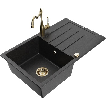Mexen Bruno гранитна мивка с една камера с отцедник и кухненски смесител Carla, черен/сребрист металик - 6513-73-670700-50 (6513-73-670700-50)