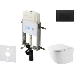 kielle Genesis New - Комплект структура за вграждане, компактна тоалетна чиния Oudee Vortex, Rimless+, SoftClose седалка и бутон Gemini New III, черен мат 30528SZ45 (30528SZ45)