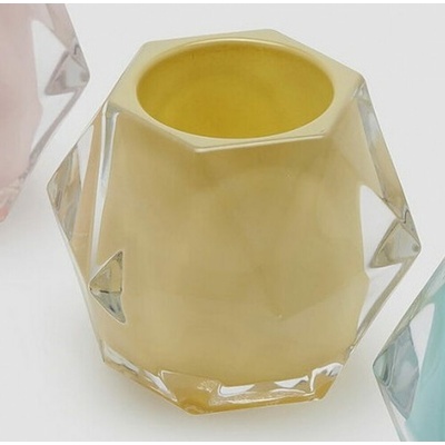 Skleněný svícen Diamond růžový/žlutý/modrý 1ks, 8,5x10,5 cm - Žlutý