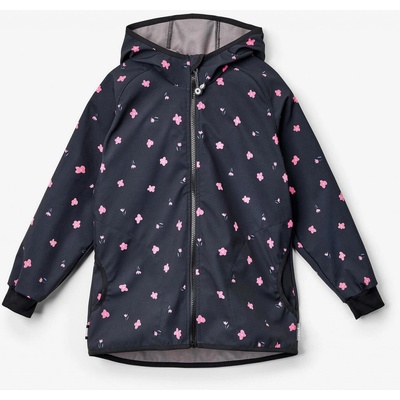 UNUO Dětská softshellová bunda s fleecem Basic Černá Květiny