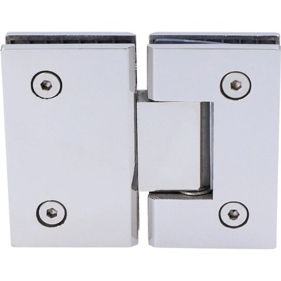 Závěs na skleněný dveřní systém, mezi sklo a sklo, 90x112x62mm, tloušťka skla 8-10mm, leštěná nerez AISI304, samouzavírání +-15° a samozastavení +-90°-0°